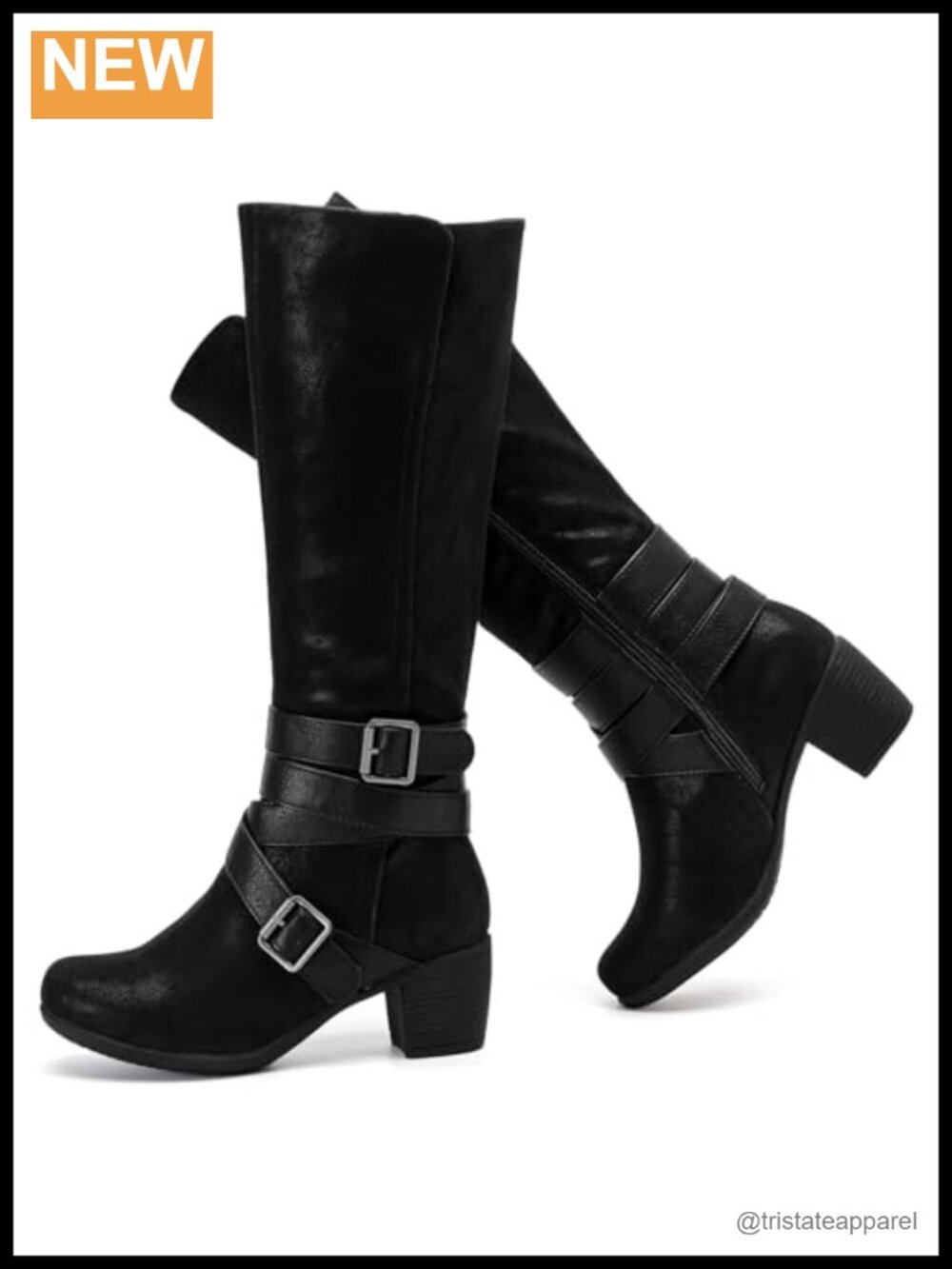Faux Leather Knee High Boots Heeled Pointed Toe Side Zip
